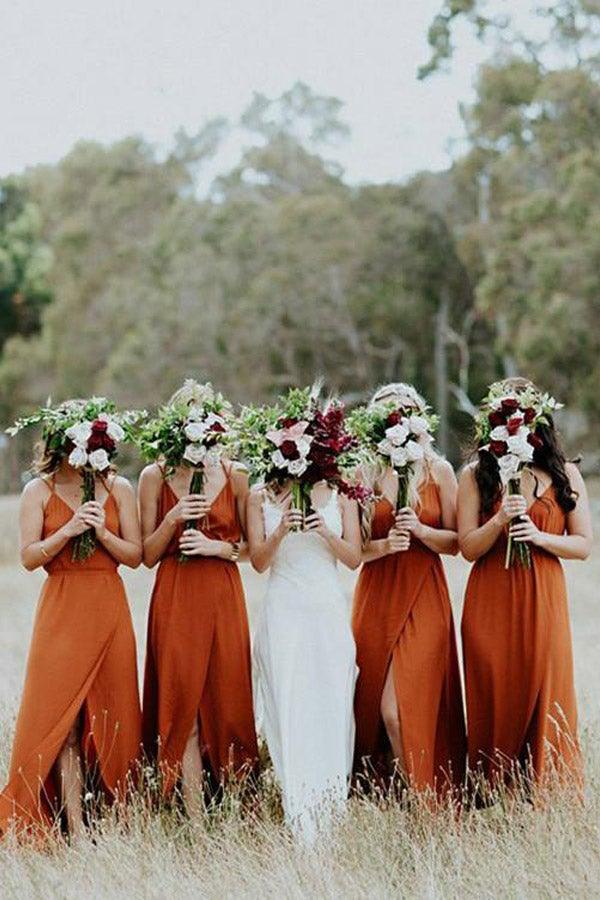 Charming Spaghetti Straps A-line Bridesmaid Dresses With Slit BD083 - Pgmdress
