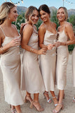Charming Spaghetti Straps Champagne Silk Satin Bridesmaid Dresses BD079 - Pgmdress