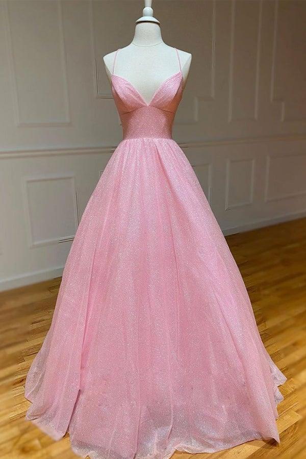 chinese dress ladies Satin A Line V Neck Spaghetti Straps Long Prom Dress PL443 main image 1