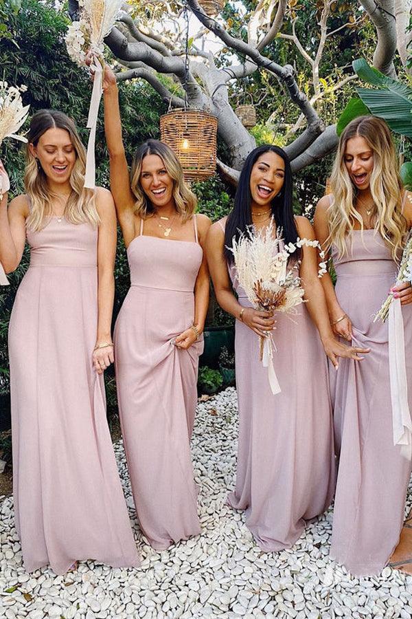 Chiffon Spaghetti Straps Neckline A-line Bridesmaid Dresses BD093 - US0 / Pink Chiffon Spaghetti Straps Neckline A-line Bridesmaid Dresses BD093 - US0 / Pink