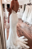 Deep V-Neck Mermaid Ivory Backless Lace Wedding Dress WD606 - Pgmdress