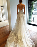 Deep V Neck Spaghetti Straps Beach Wedding Dress Bridal Gown WD556 - Pgmdress