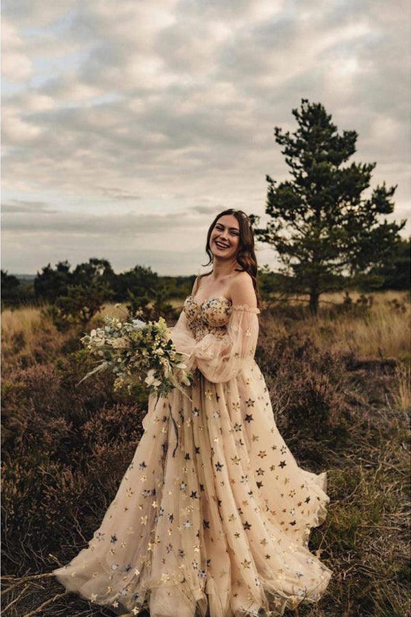 Detachable Sleeves Sweetheart Neckline Sequin Lace A-Line Wedding Dresses WD596 US16 / Nude Detachable Sleeves Sweetheart Neckline Sequin Lace A-Line Wedding Dresses WD596 US16 / Nude