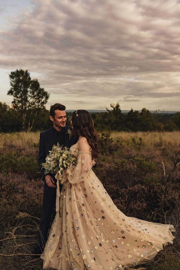 Detachable Sleeves Sweetheart Neckline Sequin Lace A-line Wedding Dresses WD596 - Pgmdress