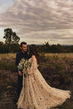 Detachable Sleeves Sweetheart Neckline Sequin Lace A-line Wedding Dresses WD596 - Pgmdress