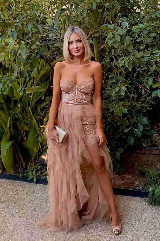 Elegant Rust Tiered Ruffles Tulle Prom Dress Evening Dress PSK313 - Pgmdress