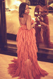 Elegant Rust Tiered Ruffles Tulle Prom Dress Evening Dress PSK313 - Pgmdress