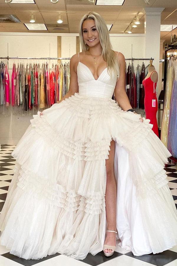 Elegant Tulle Ball Gown V Neck Side Split Layered Long Prom Dress PSK392 Elegant Tulle Ball Gown V Neck Side Split Layered Long Prom Dress PSK392