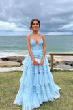 Elegant Tulle Ball Gown V Neck Side Split Layered Long Prom Dress PSK392 - Pgmdress