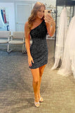 Glitter One-Shoulder Hot Pink Homecoming Dress With Sequins PD462 - Pgmdress