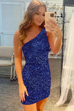 Glitter One-Shoulder Hot Pink Homecoming Dress With Sequins PD462 - Pgmdress