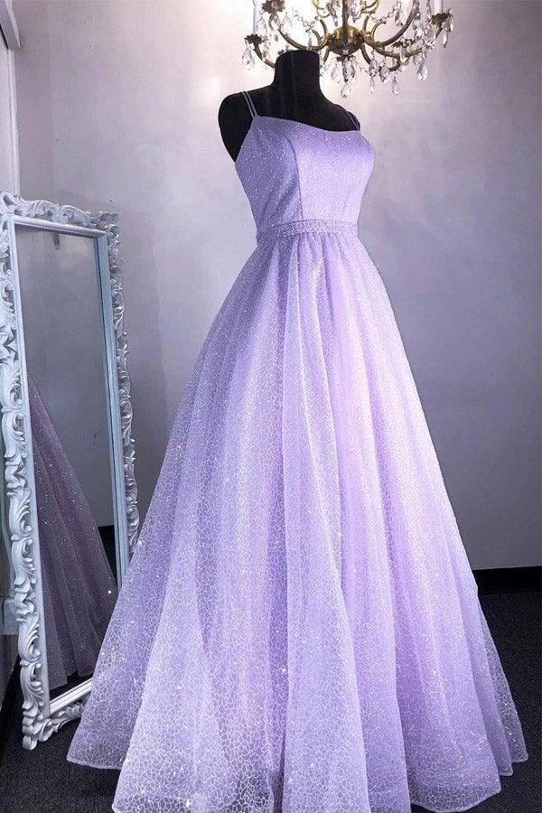 strapless open back dress Glitter Princess Lace-Up Pink Long Prom Dress Evening Dress PSK213 US10 / Lilac