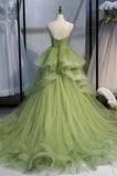 Green Tulle Long Prom Dresses A-Line Evening Dresses with Train PSK418 - Pgmdress