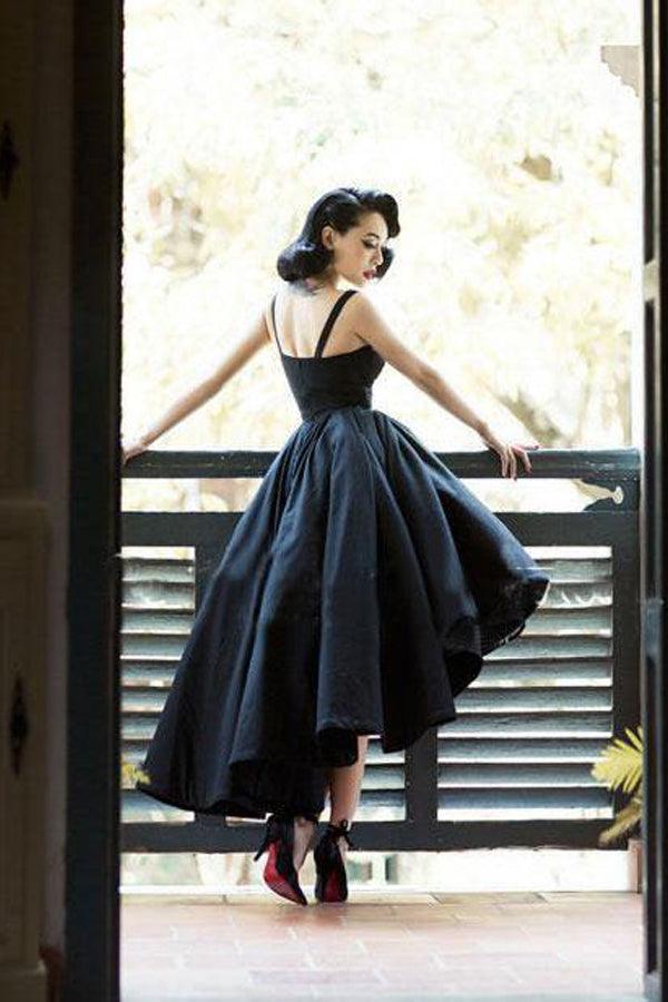 High Low Black Dress Vintage Homecoming Dresses Short Prom Dress PD387 - Pgmdress
