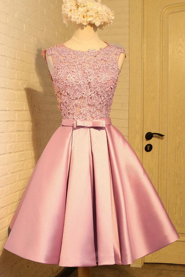 Homecoming Dress Appliques Bowknot Satin Short Prom Dress Party Dress PD454 - Pgmdress