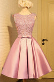 Homecoming Dress Appliques Bowknot Satin Short Prom Dress Party Dress PD454 - Pgmdress