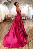 Hot Pink A-line Satin Long Prom Dress Court Train Evening Dress PSK275 - Pgmdress