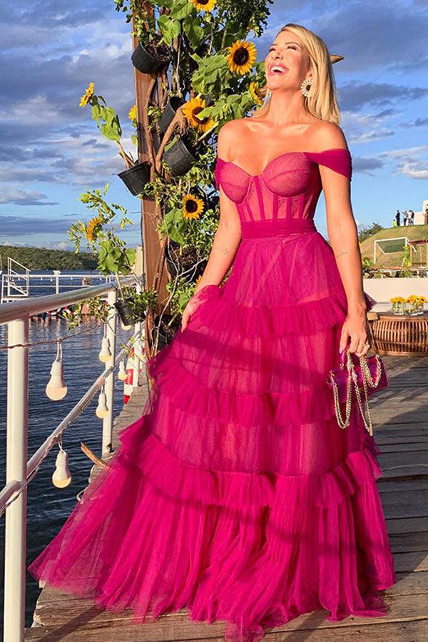 Hot Pink Sweetheart Multi Layers Tulle Prom Dresses Formal Dresses PSK310 - Pgmdress