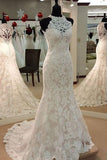 Jewel Neck  Mermaid Lace Applique Sleeveless Wedding Dress WD182