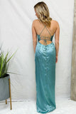 Light Blue Cowl Neck Twist Knot Pleated Long Prom Dress with Slit PSK430 - Pgmdress