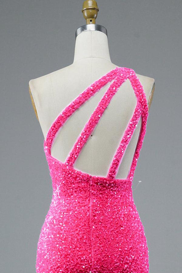 Mermaid Glitter One-Shoulder Backless Prom Dress With Sequins PSK386 - Pgmdress