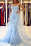Sirène chérie dentelle bleu tulle longue robe de bal robe formelle PSK262