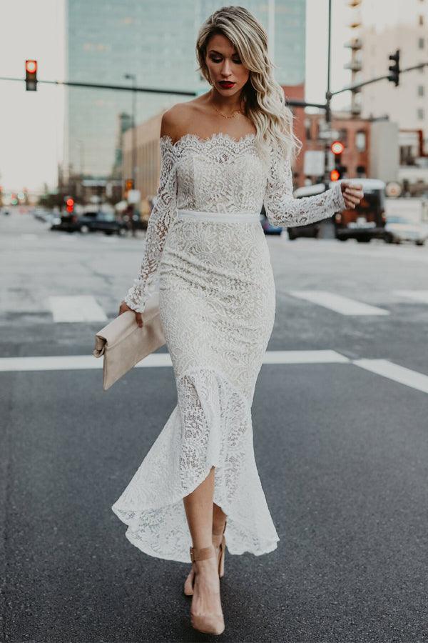 Mermaid Off Shoulder Trumpet Wedding Dress with Long Sleeves WD278 US14 / Ivory Mermaid Off Shoulder Trumpet Wedding Dress with Long Sleeves WD278 US14 / Ivory