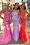 Mermaid Spaghetti Straps Criss Cross Light Blue Lace Long Prom Dresses PG721 - Pgmdress