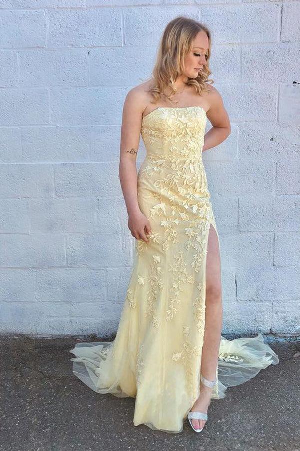Mermaid Strapless Sky Blue Split Prom/Formal Dress With Lace PSK075 - Pgmdress