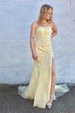 Mermaid Strapless Sky Blue Split Prom/Formal Dress With Lace PSK075 - Pgmdress