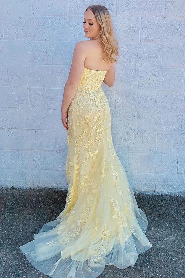 Mermaid Strapless Sky Blue Split Prom/Formal Dress With Lace PSK075 - Pgmdress