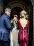 Mermaid Sweep Train Lace Long Sleeve Burgundy Bridesmaid Dresses BD090 - Pgmdress