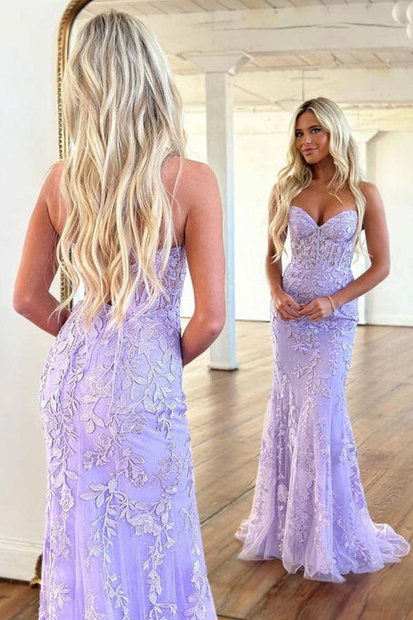 Mermaid Sweetheart Neck Lace Purple Long Prom Dress Formal Dress PSK365 - Pgmdress