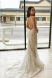 Mermaid V Neck Lace Wedding Dresses Backless Bridal Gown WD598 - Pgmdress