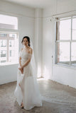 Off The Shoulder Satin Lace Split Wedding Dress With Long Veil WD604 - Pgmdress