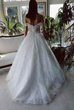 Off The Shoulder Tulle White Appliques Wedding Dresses With Beading WD579 - Pgmdress