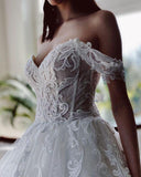 Off The Shoulder Tulle White Appliques Wedding Dresses With Beading WD579 - Pgmdress