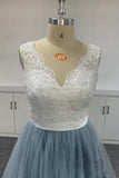 Ombre Soft Tulle Embroidered Lace V Neck Prom Dresses Formal Dresses PSK056 - Pgmdress
