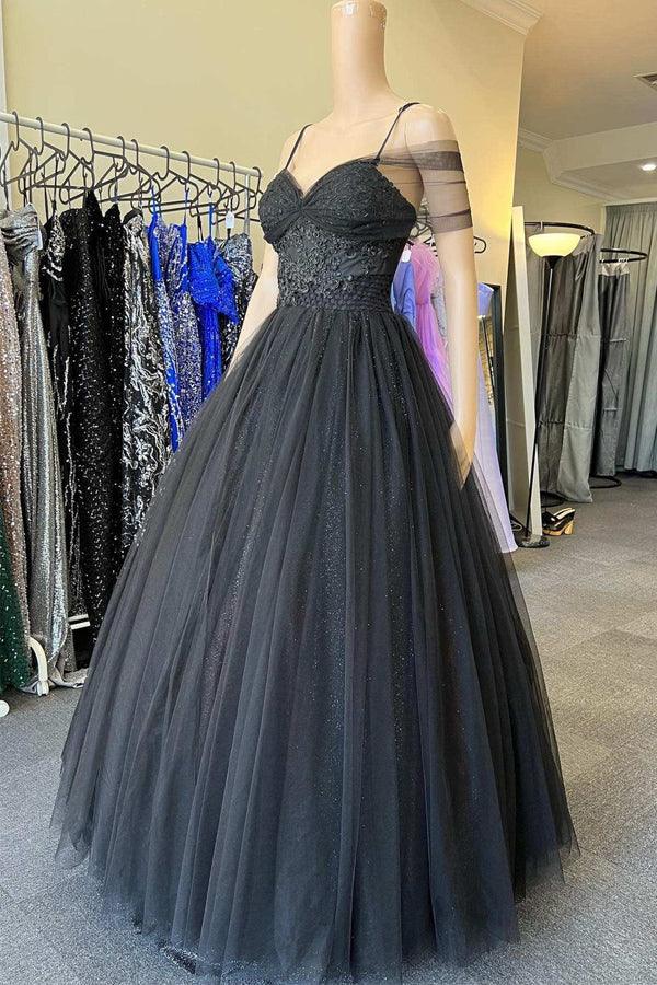 Princess Sweetheart Tulle Cold-Shoulder Black  Long Prom Dress PSK378-Pgmdress