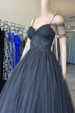 Princess Sweetheart Black Tulle Cold-Shoulder Long Prom Gown PSK378 - Pgmdress