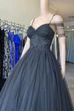 Princess Sweetheart Tulle Cold-Shoulder Black  Long Prom Dress PSK378-Pgmdress