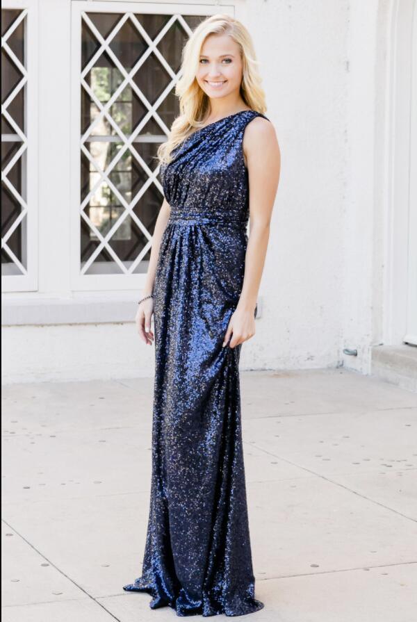 Rose Gold Sparkly Bridesmaid Dresses Sequins Lace One Shoulder BD096 US16 / Navy Blue Rose Gold Sparkly Bridesmaid Dresses Sequins Lace One Shoulder BD096 US16 / Navy Blue