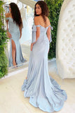 Satin Off-the shoulder Sheath Prom Dresses Long Evening Gowns PSK272 - Pgmdress