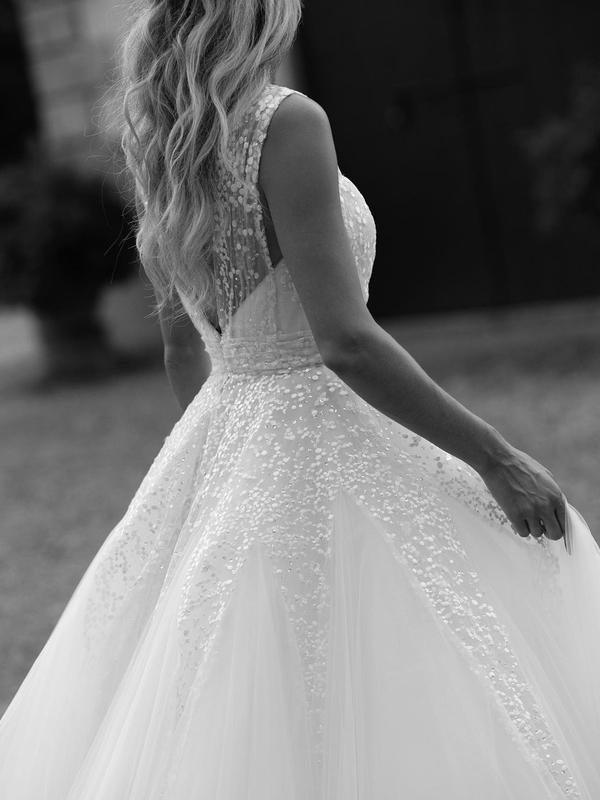 Sequins Lace V-neck Neckline Chapel Train A-line Wedding Dresses WD563 - Pgmdress