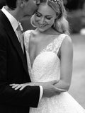 Sequins Lace V-neck Neckline Chapel Train A-line Wedding Dresses WD563 - Pgmdress