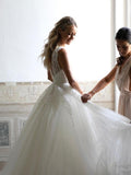 Sequins Lace V-neck Neckline Chapel Train A-line Wedding Dresses WD563 - Pgmdress