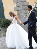 Sequins Lace V-neck Neckline Chapel Train A-line Wedding Dresses WD563 - Pgmdress