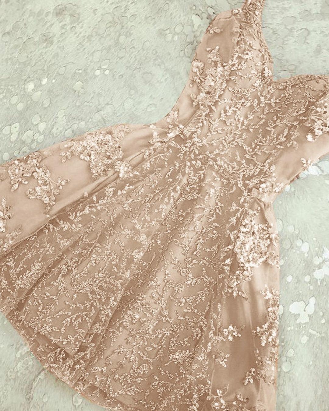 Silver Spaghetti Straps Backless V-neck Mini Short Homecoming Dress US14 / Champagne