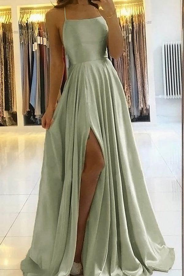 Simple Champagne Satin Long Prom Dress Formal Dress With Split PSK229 US16 / Sage Simple Champagne Satin Long Prom Dress Formal Dress With Split PSK229 US16 / Sage