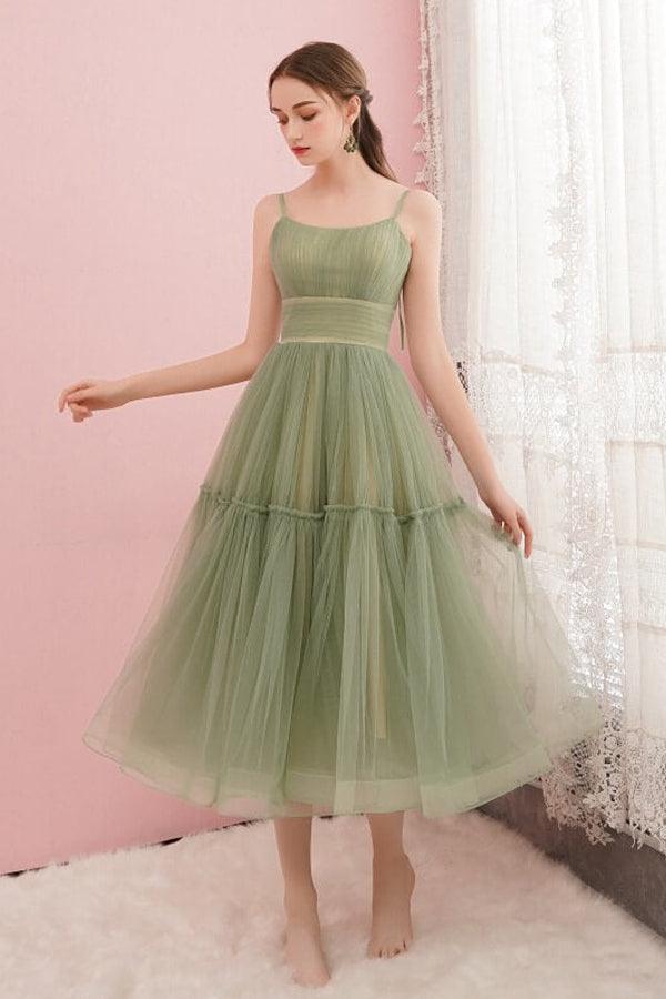 Simple Sage Green Tulle Round Neck Homecoming Graduation Dresses US8 / Custom Color Simple Sage Green Tulle Round Neck Homecoming Graduation Dresses US8 / Custom Color